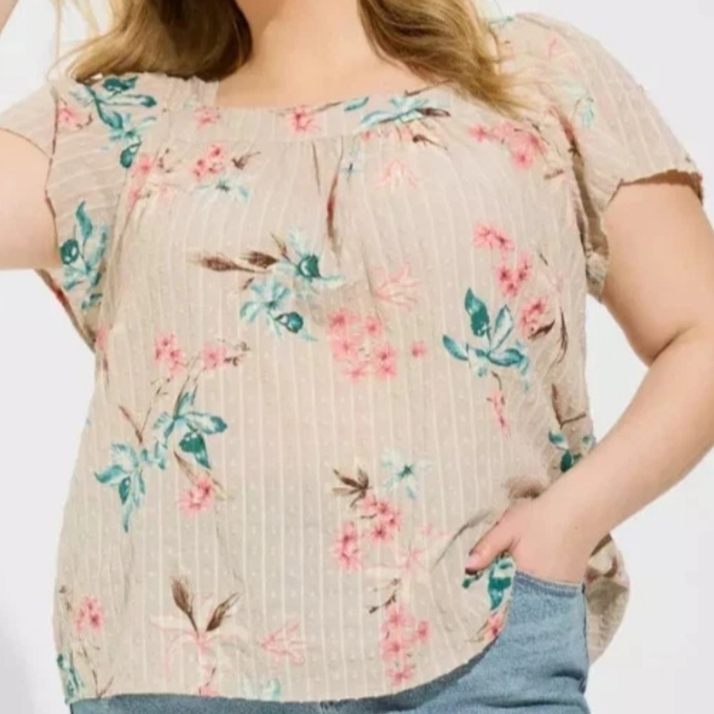 Torrid Floral Clip Jacquard Square Neck Blouse